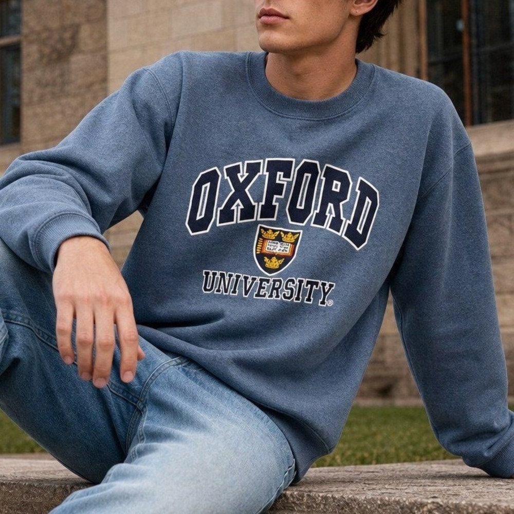 Oxford University Mens Crewneck Sweatshirt Heather Blue Crest Graphic Size M